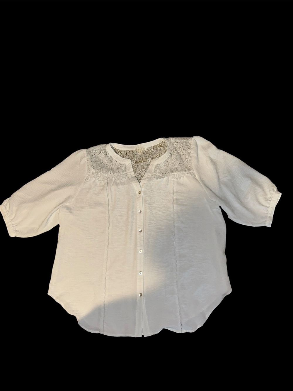 Fig & Flower White Lace Yoke Button-Front Blouse 3/4 Sleeve Size 3X - Picture 2 of 9